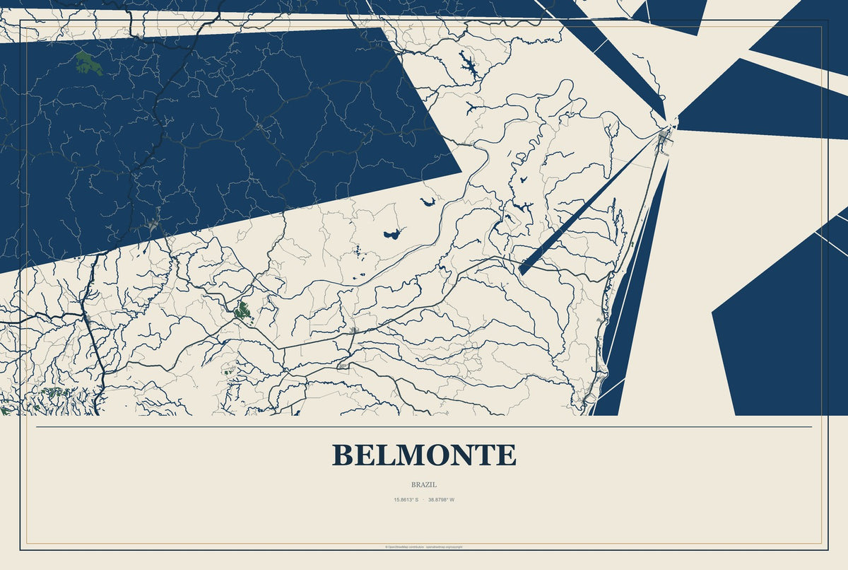 Belmonte, Brazil City Map Aluminum Sign in Coastal Cutout style