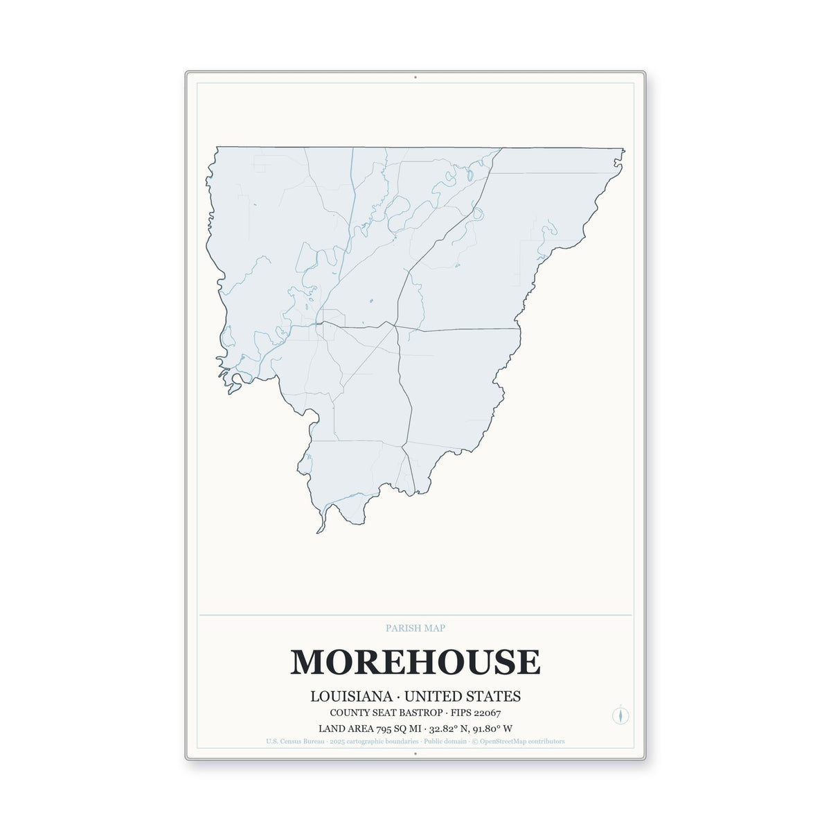 Morehouse Parish, Louisiana Map Aluminum Sign in Gallery Air style