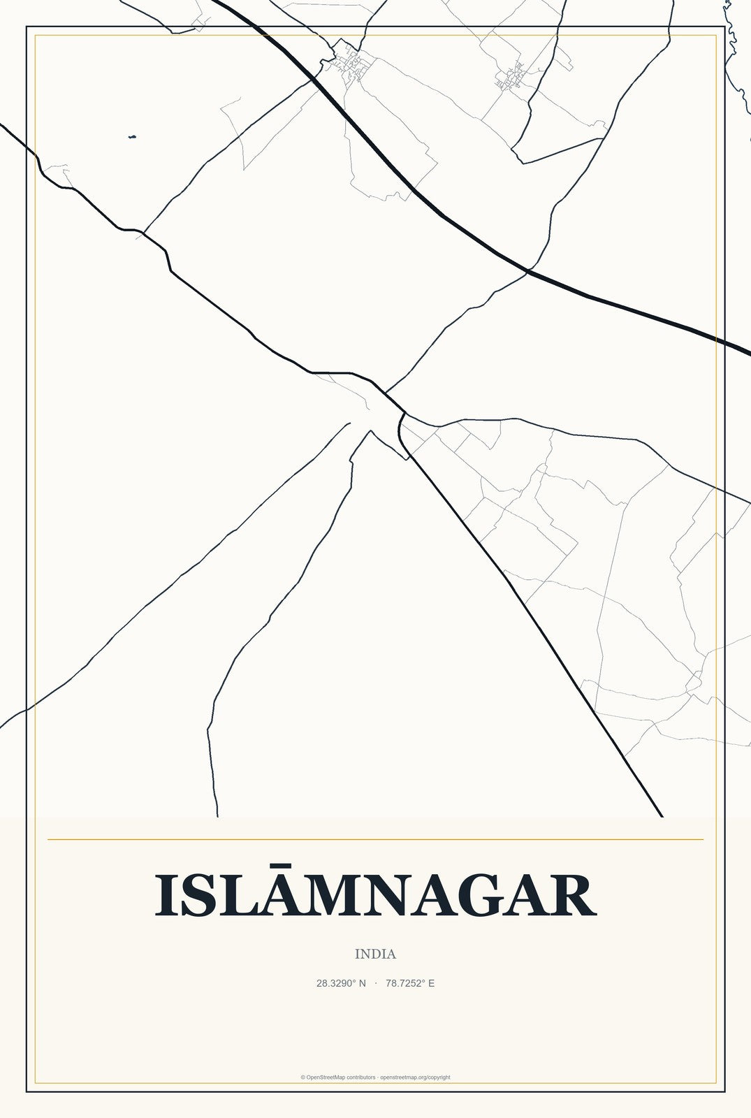 Islāmnagar, India City Map Aluminum Sign in Citrine Modern style