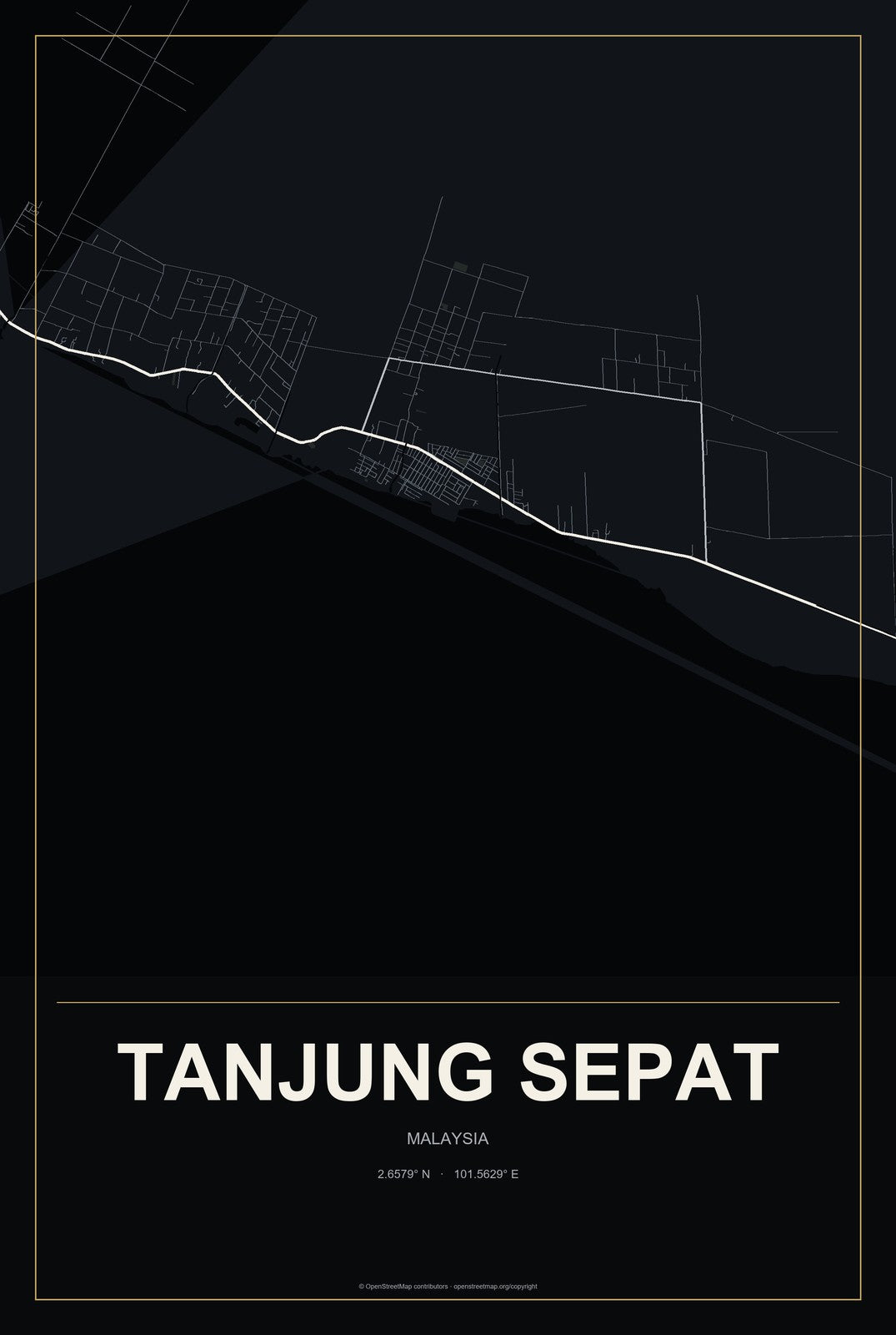 Tanjung Sepat, Malaysia City Map Aluminum Sign in Metropolitan Noir style