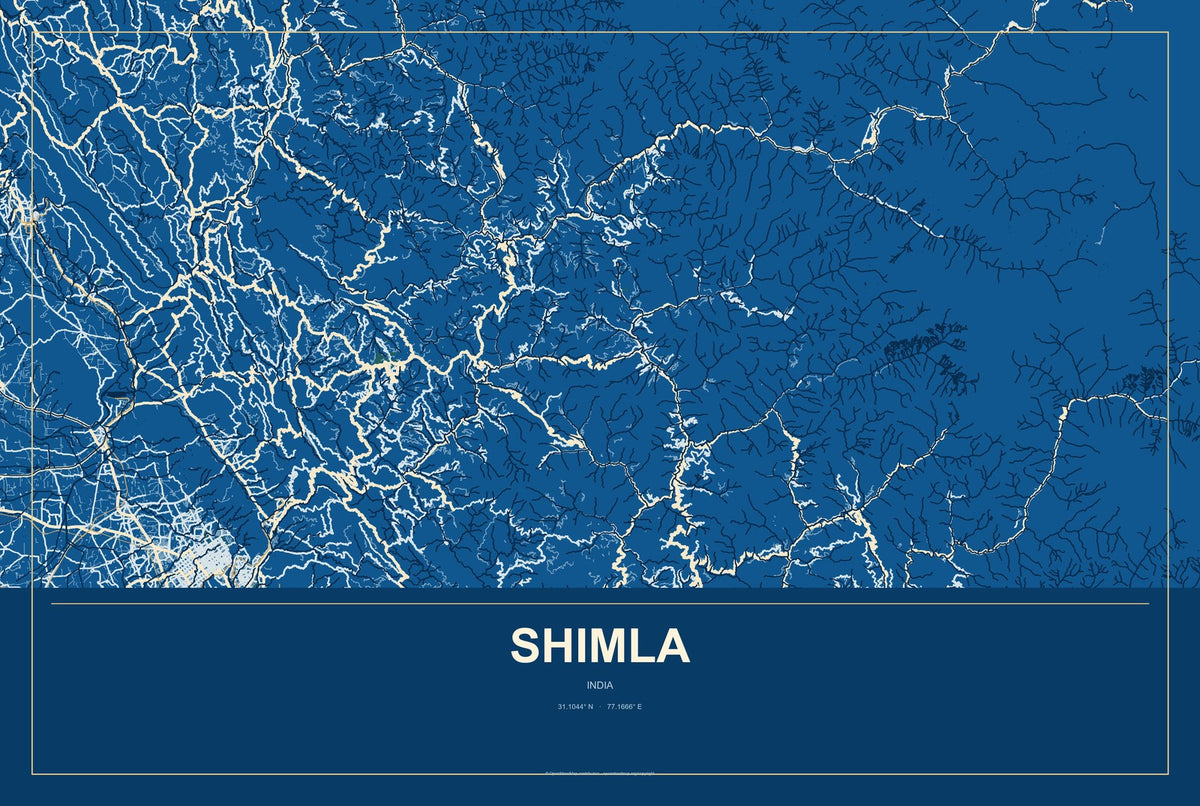 Shimla, India City Map Aluminum Sign in Harbor Cobalt style