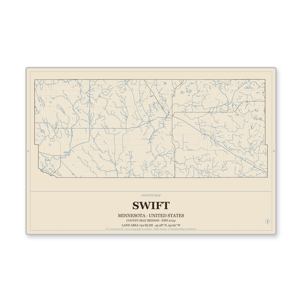 Swift County, Minnesota Map Aluminum Sign in Heritage Nautical style