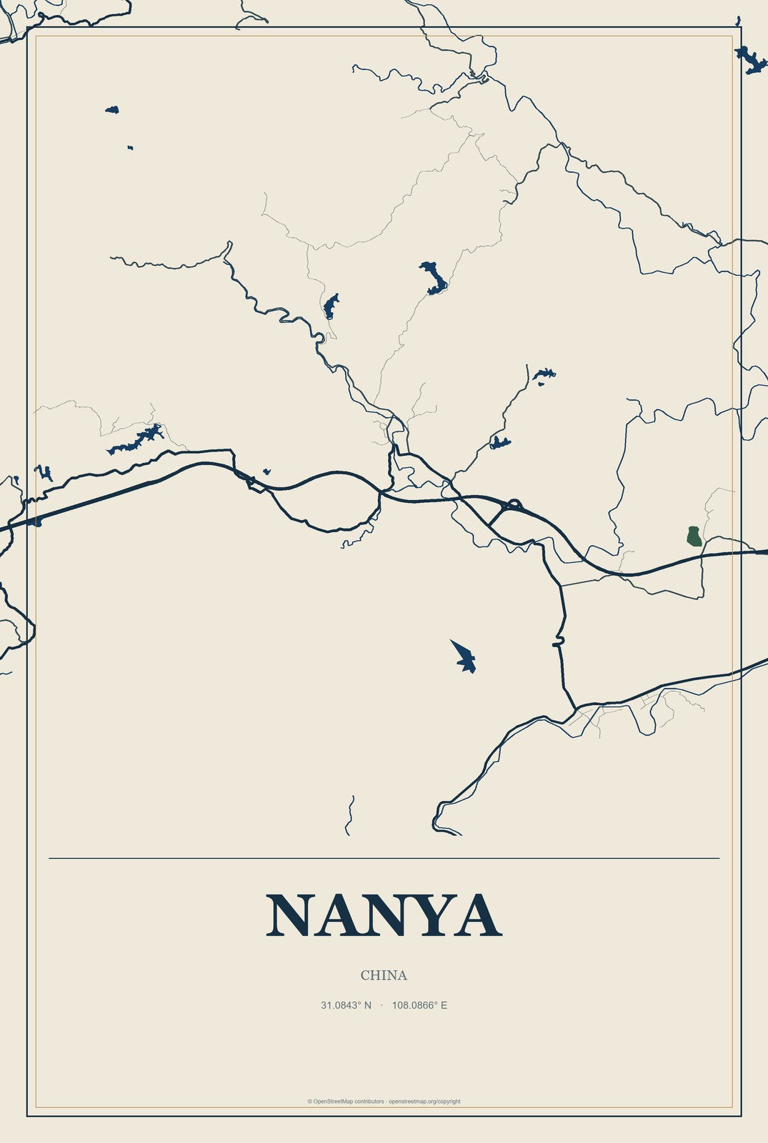 Nanya, China City Map Aluminum Sign in Coastal Cutout style