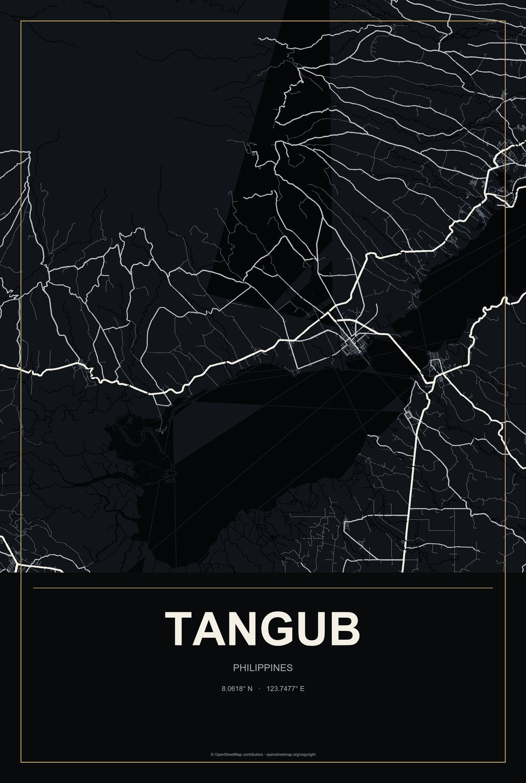 Tangub, Philippines City Map Aluminum Sign in Metropolitan Noir style