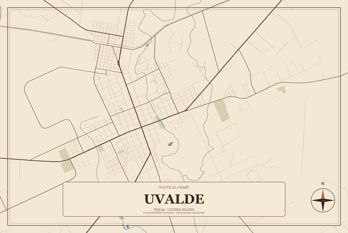 Uvalde, Texas City Map Aluminum Sign in Heritage Nautical style