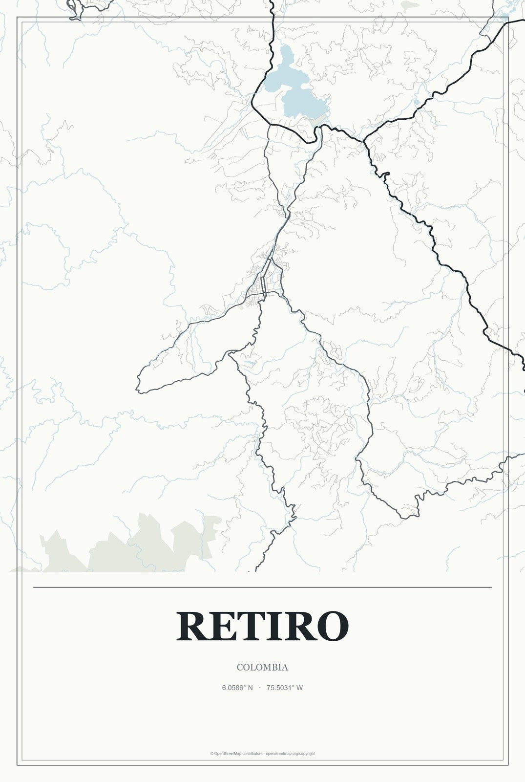 Retiro, Colombia City Map Aluminum Sign in Gallery Air style