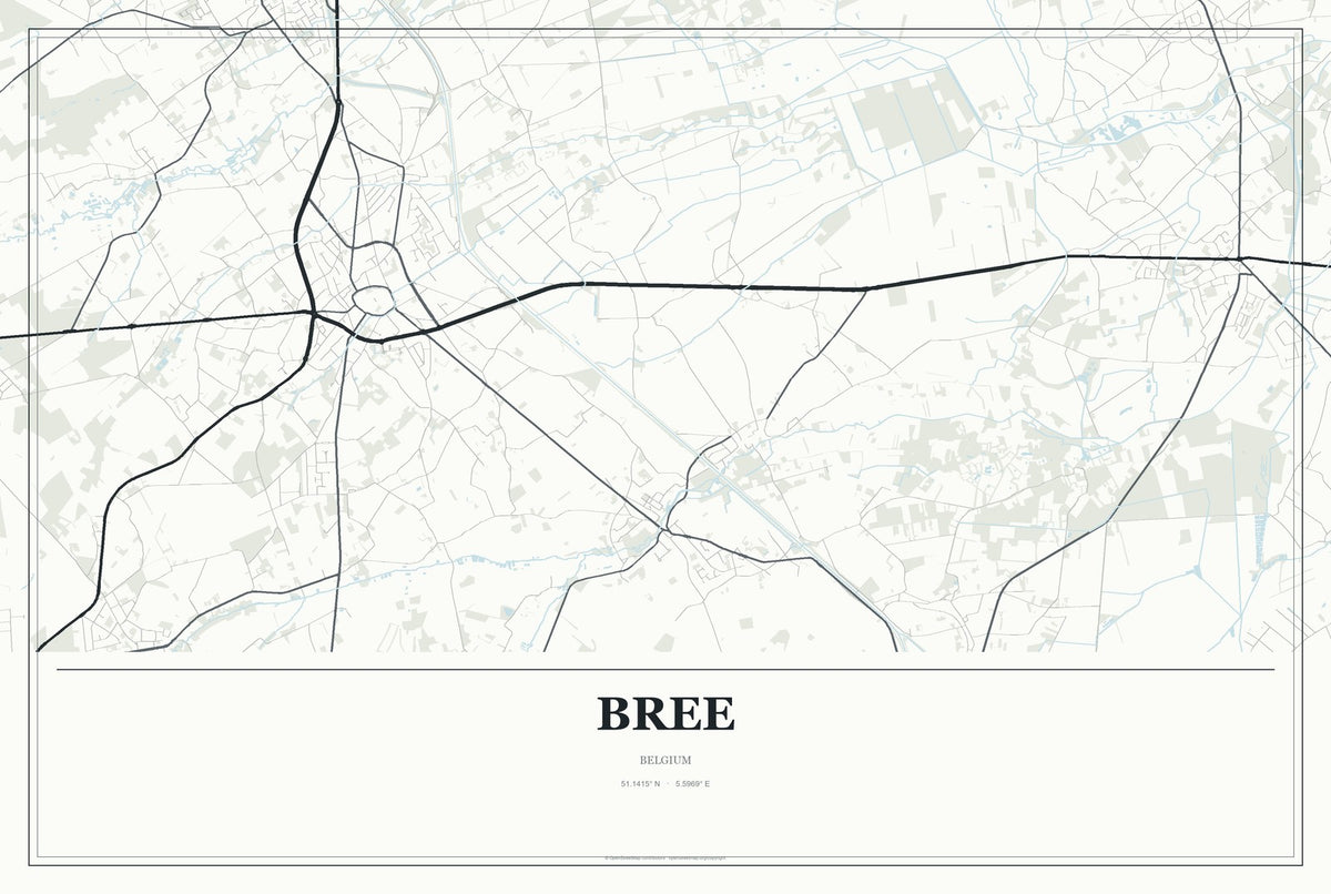 Bree, Belgium City Map Aluminum Sign in Gallery Air style