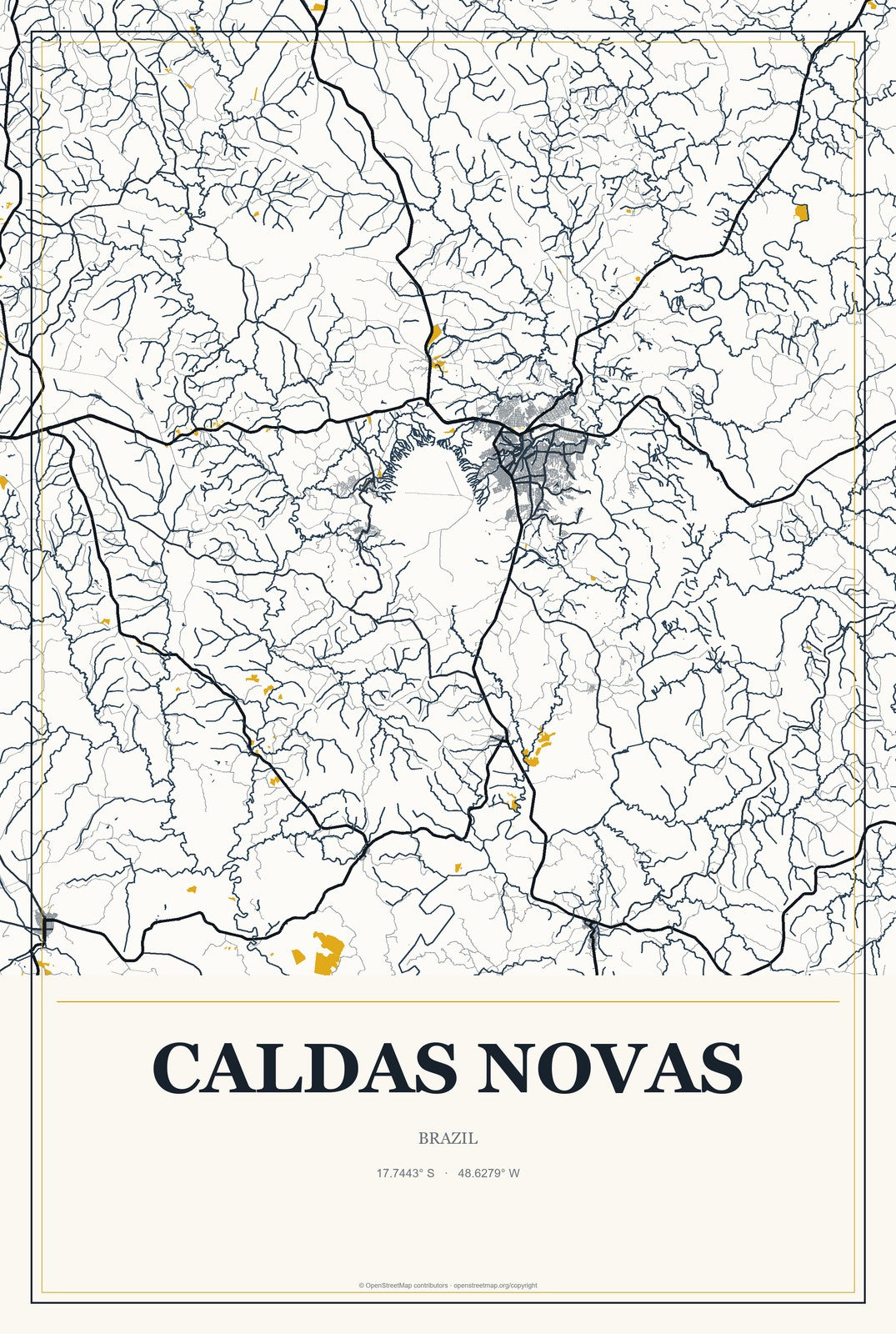 Caldas Novas, Brazil City Map Aluminum Sign in Citrine Modern style