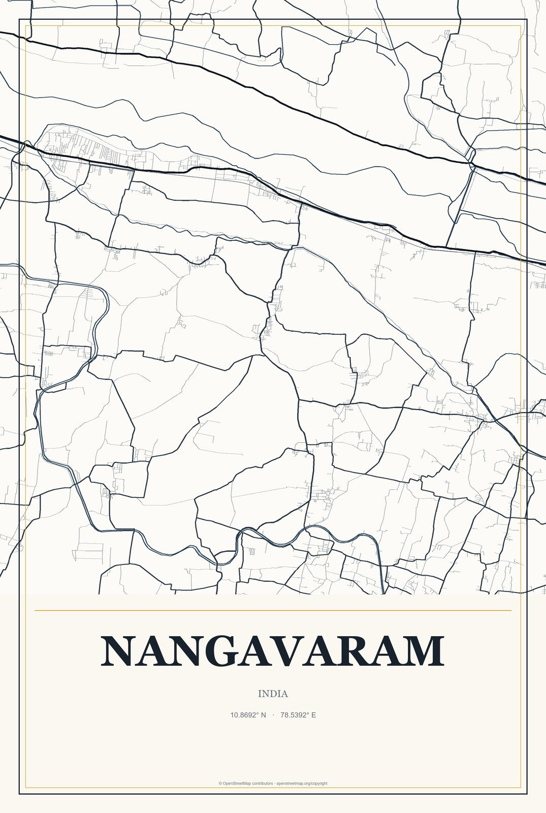 Nangavaram, India City Map Aluminum Sign in Citrine Modern style