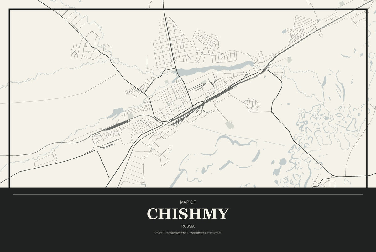 Chishmy, Russia City Map Aluminum Sign in Museum Plaque style