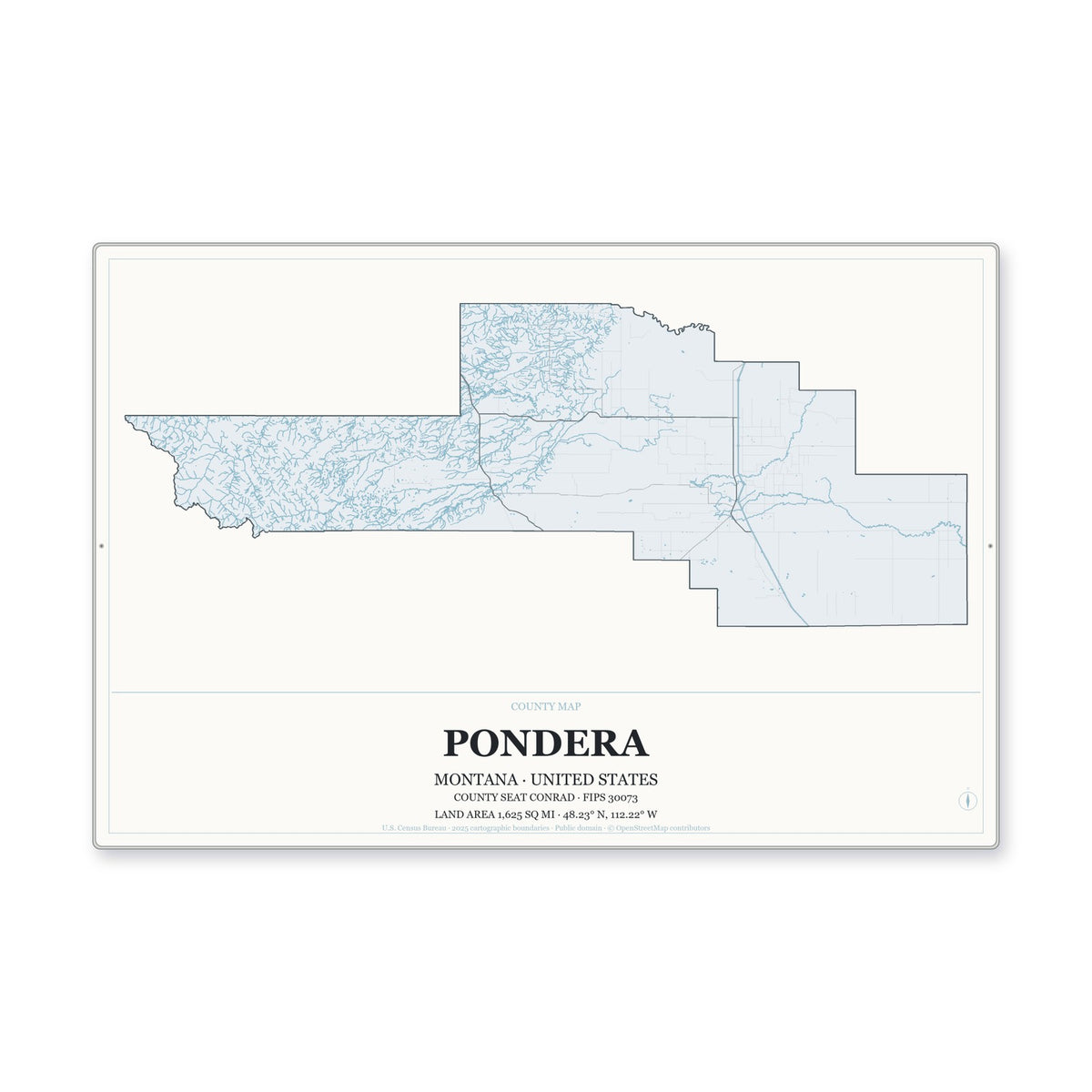 Pondera County, Montana Map Aluminum Sign in Gallery Air style