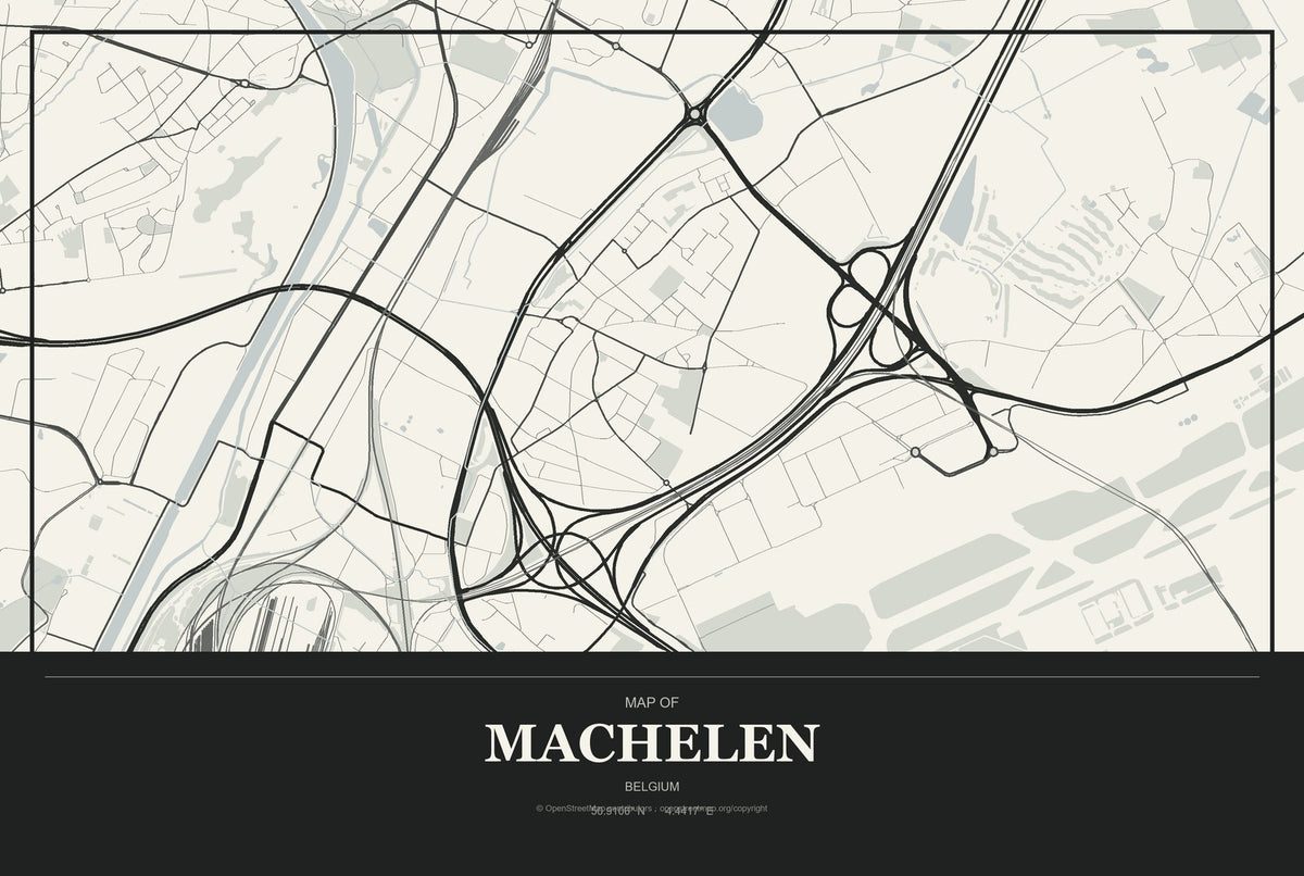 Machelen, Belgium City Map Aluminum Sign in Museum Plaque style