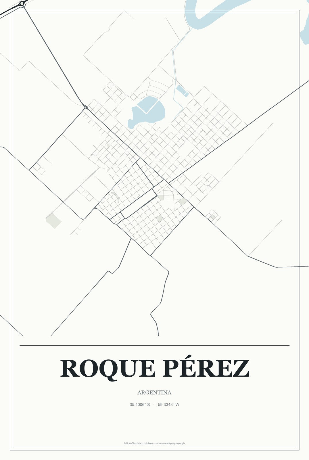 Roque Pérez, Argentina City Map Aluminum Sign in Gallery Air style