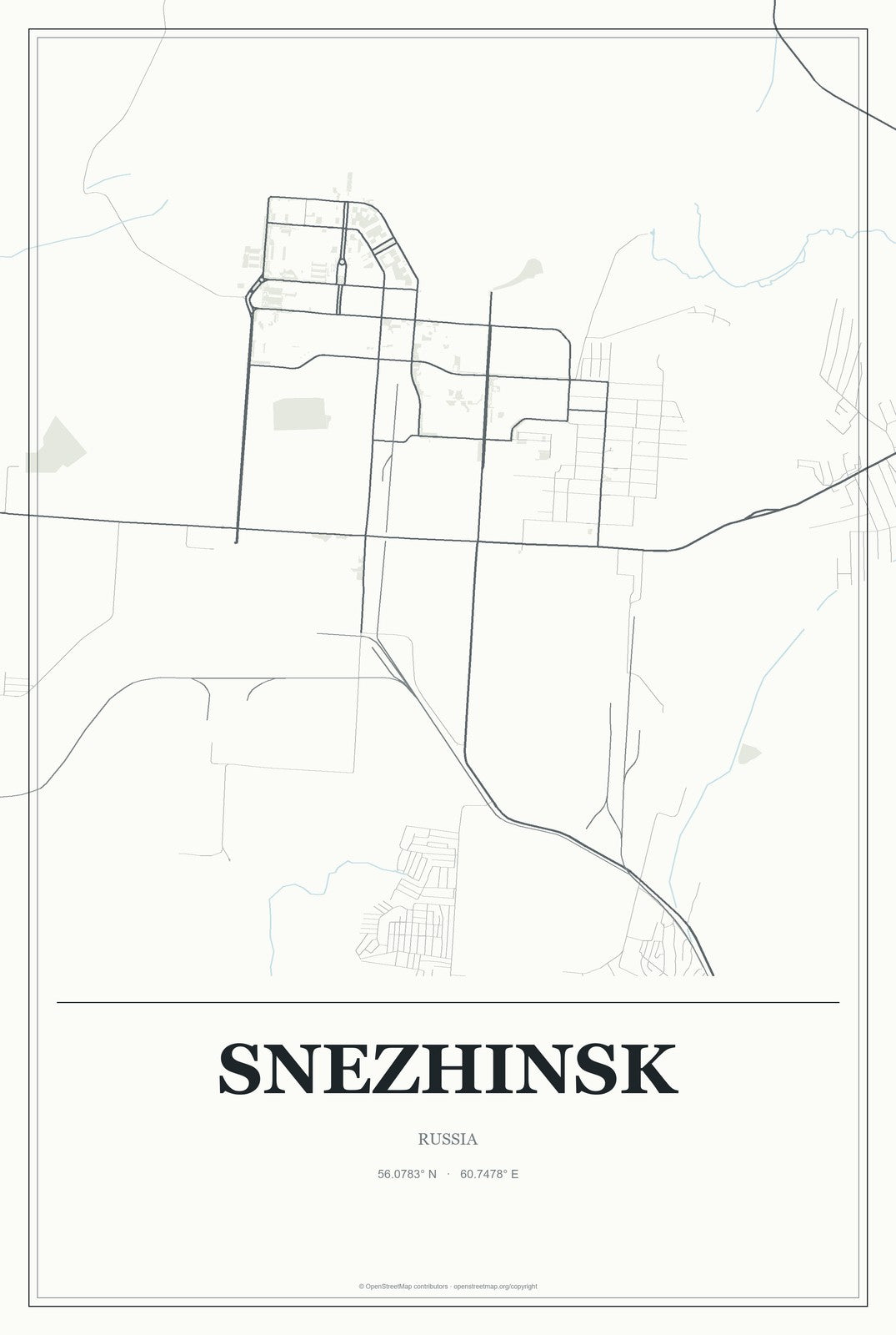 Snezhinsk, Russia City Map Aluminum Sign in Gallery Air style