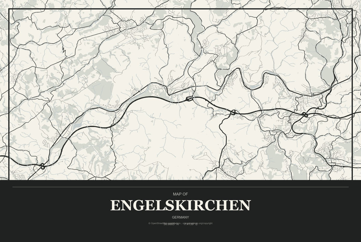 Engelskirchen, Germany City Map Aluminum Sign in Museum Plaque style