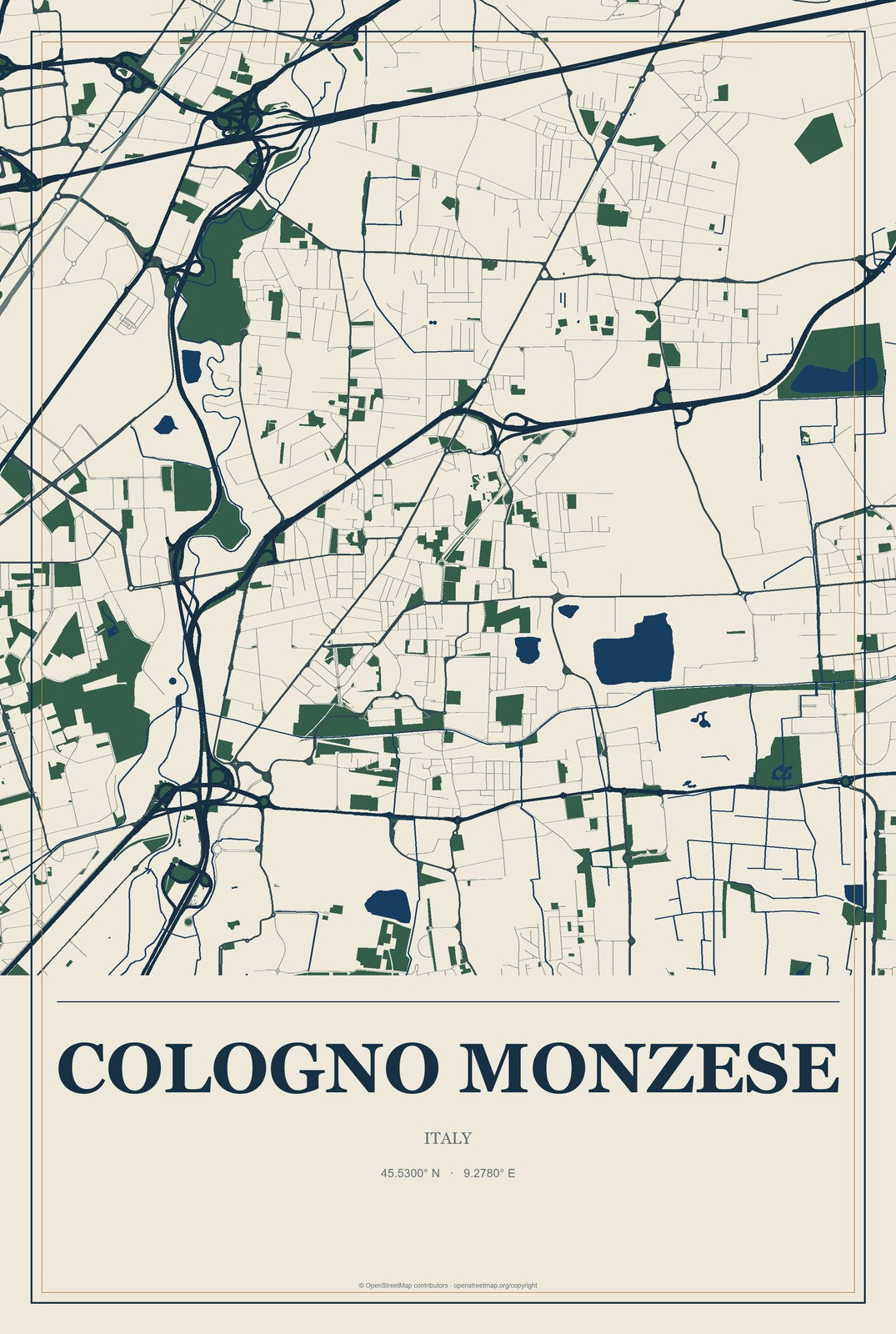 Cologno Monzese, Italy City Map Aluminum Sign in Coastal Cutout style
