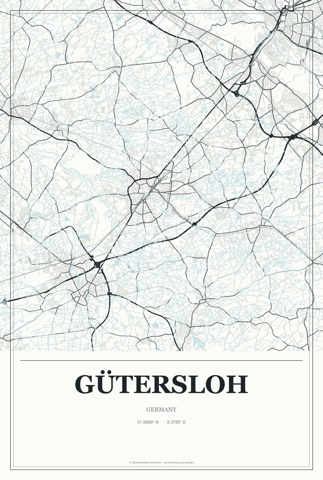 Gütersloh, Germany City Map Aluminum Sign in Gallery Air style
