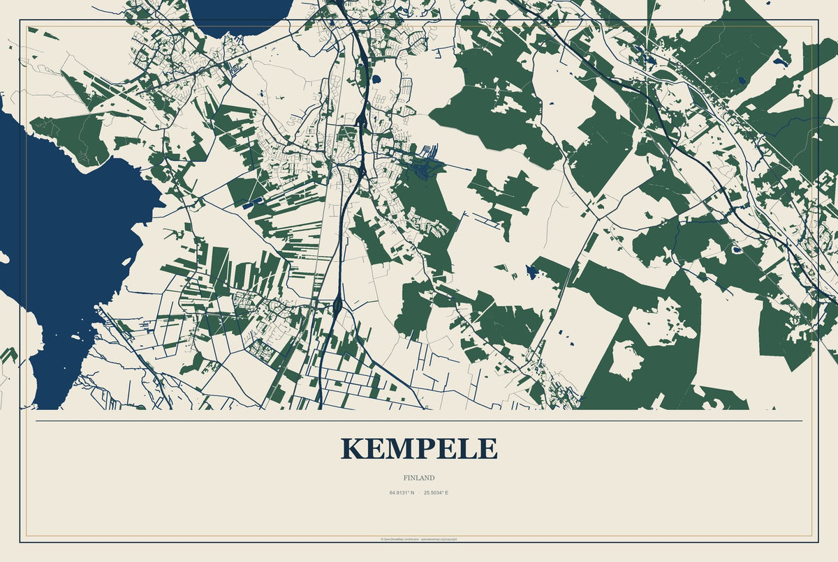Kempele, Finland City Map Aluminum Sign in Coastal Cutout style