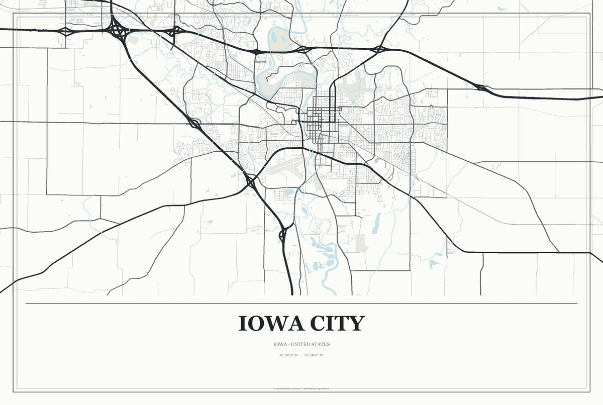 Iowa City, Iowa City Map Aluminum Sign in Gallery Air style