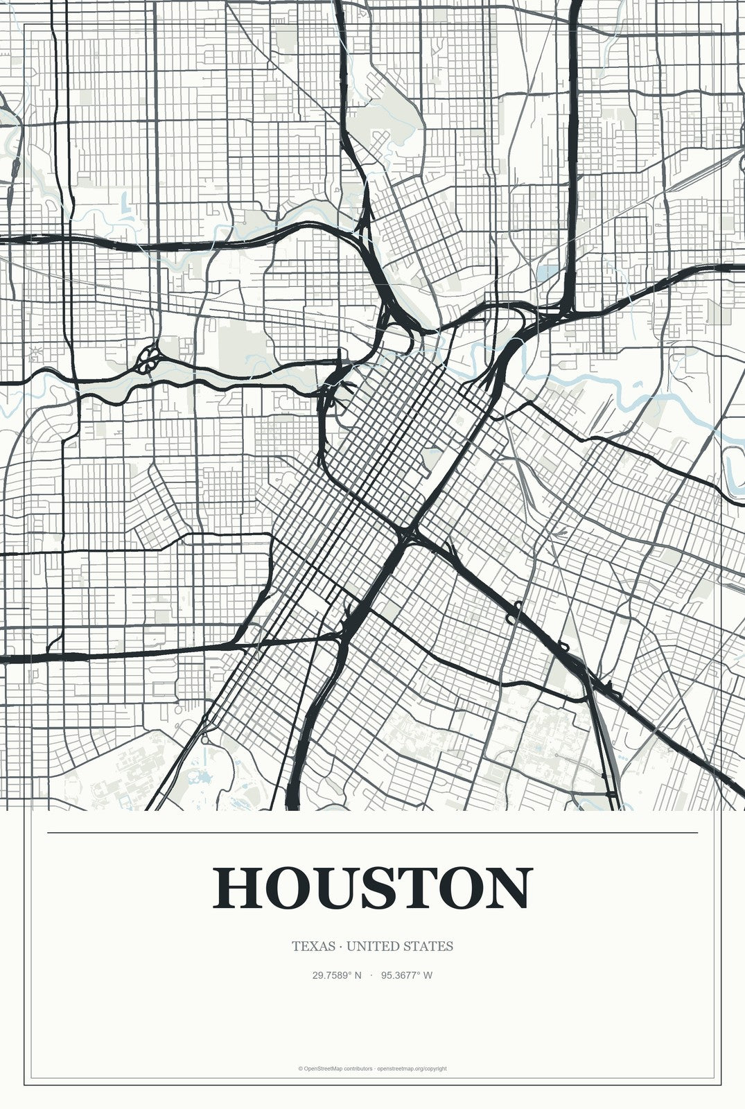 Houston, Texas City Map Aluminum Sign in Gallery Air style