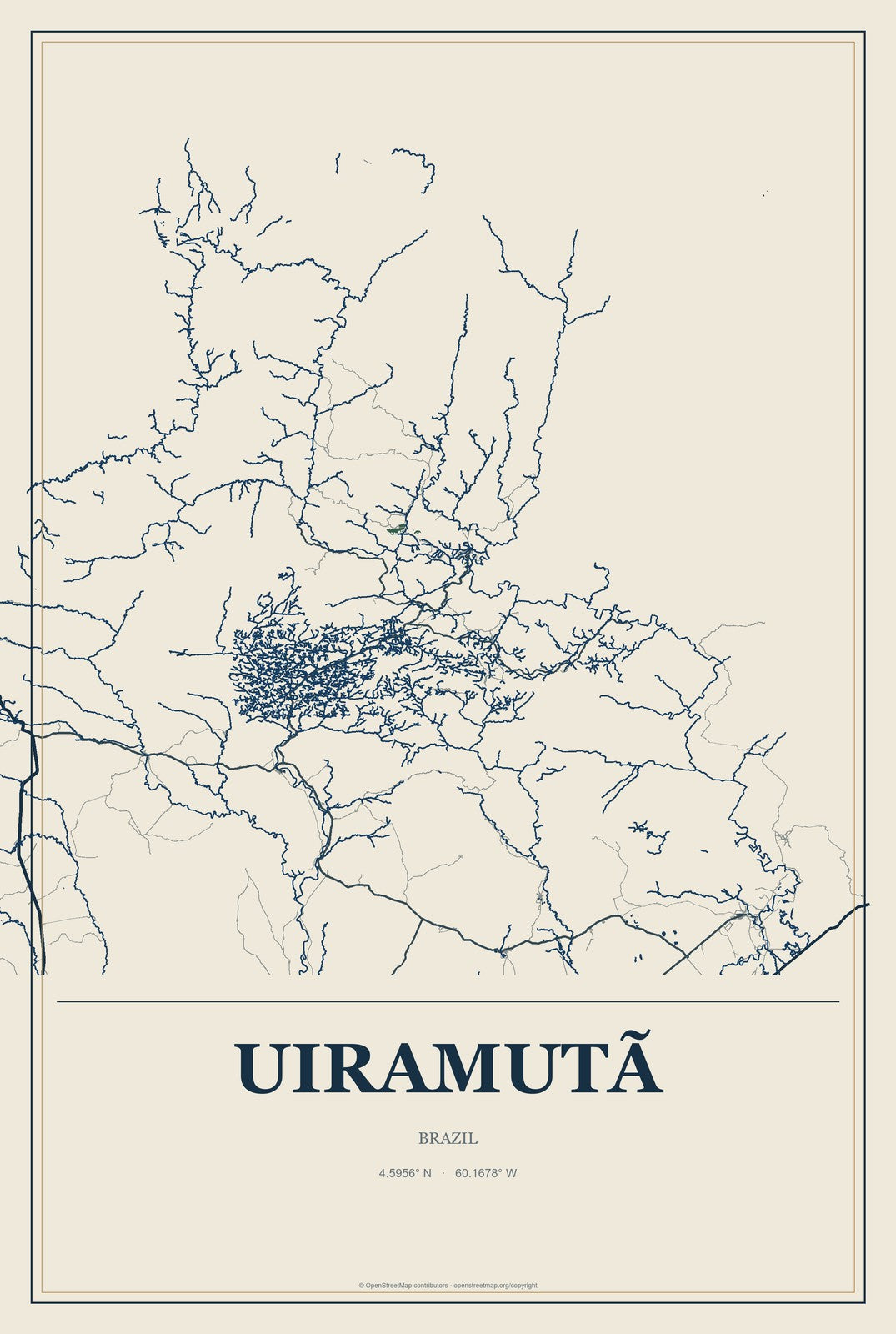 Uiramutã, Brazil City Map Aluminum Sign in Coastal Cutout style