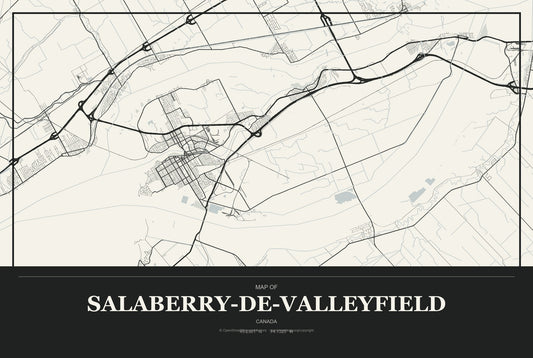 Salaberry-de-Valleyfield, Canada City Map Aluminum Sign in Museum Plaque style