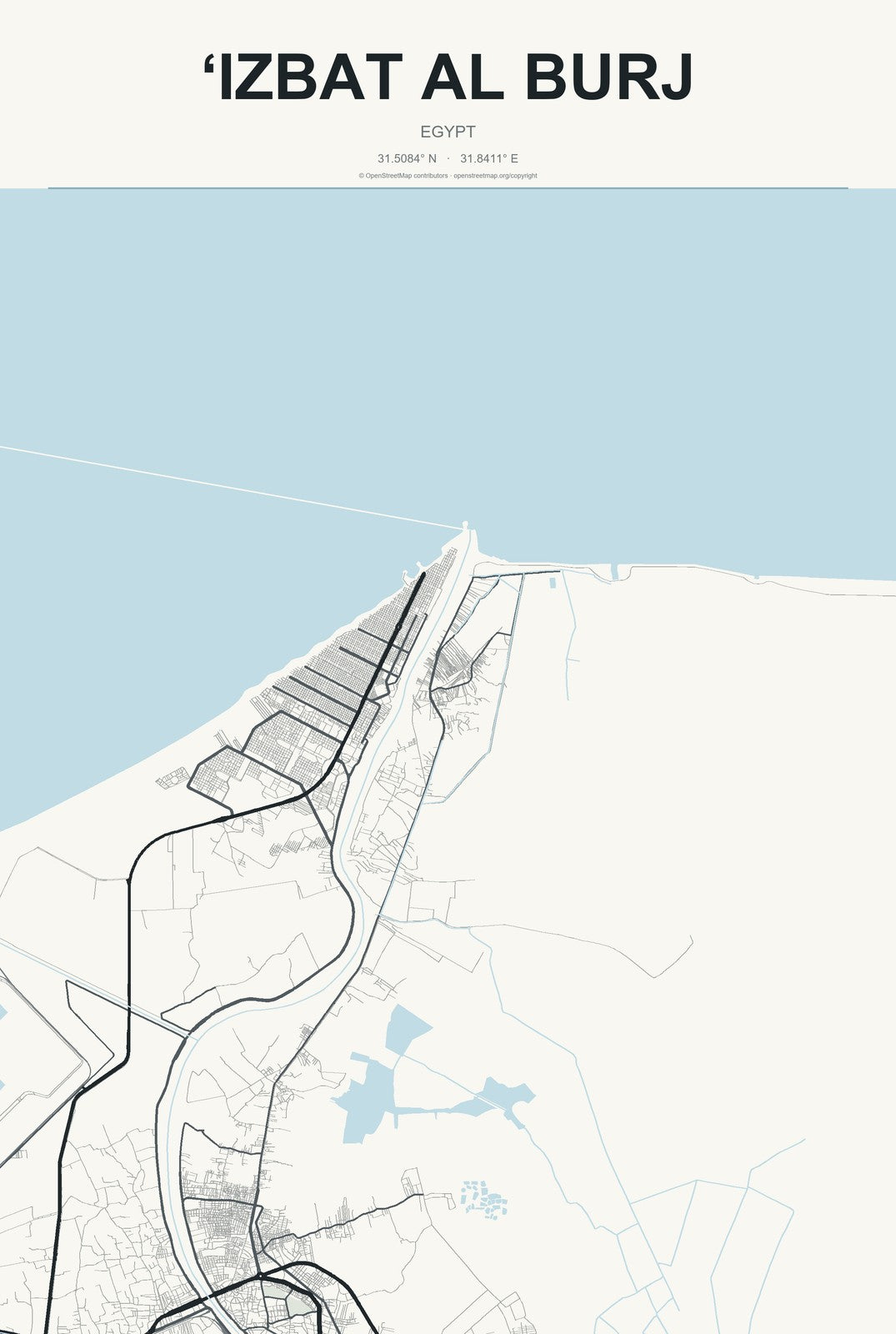 ‘Izbat al Burj, Egypt City Map Aluminum Sign in Headline Atlas style