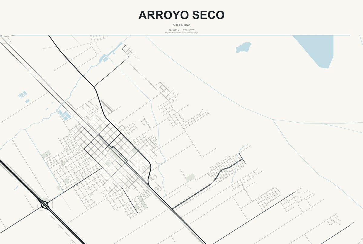 Arroyo Seco, Argentina City Map Aluminum Sign in Headline Atlas style