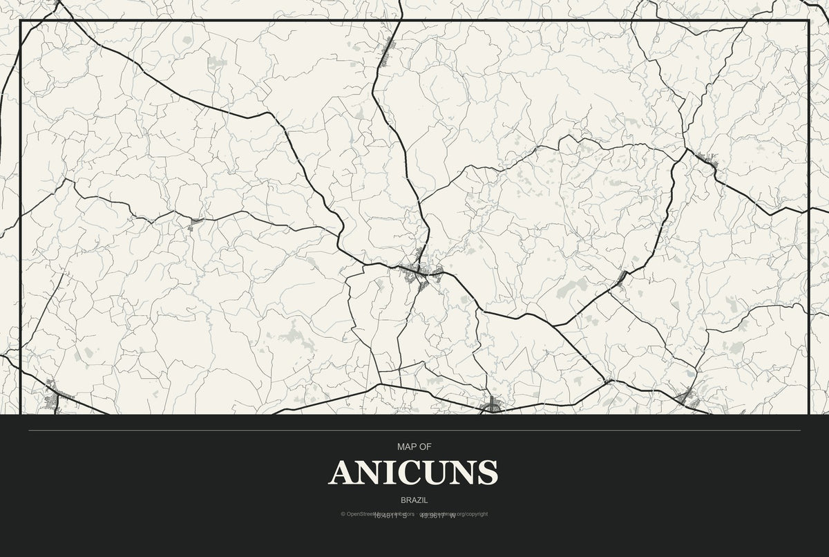 Anicuns, Brazil City Map Aluminum Sign in Museum Plaque style