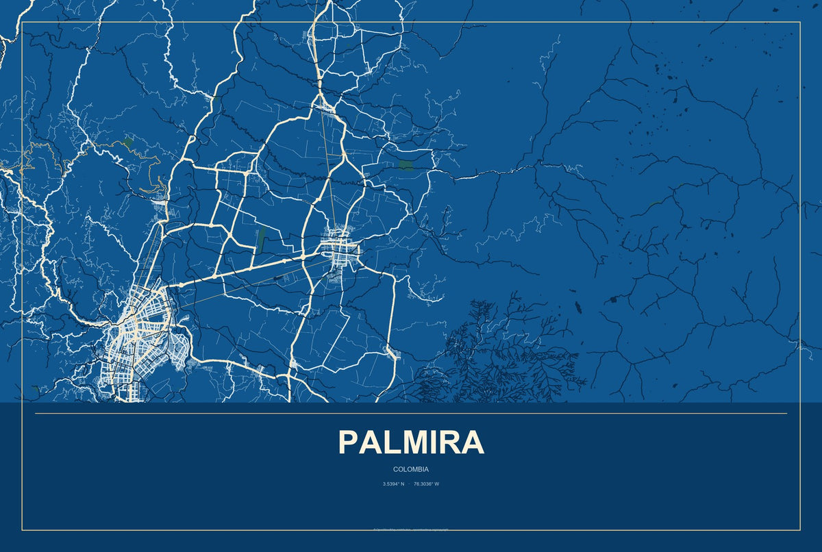 Palmira, Colombia City Map Aluminum Sign in Harbor Cobalt style