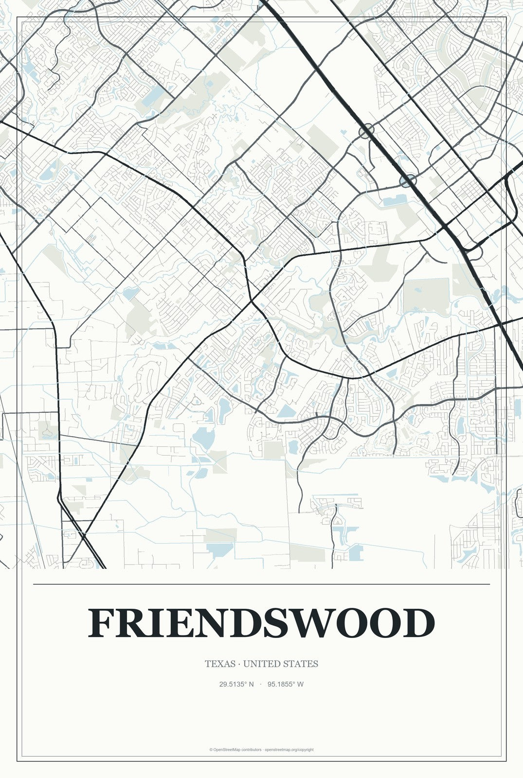 Friendswood, Texas City Map Aluminum Sign in Gallery Air style