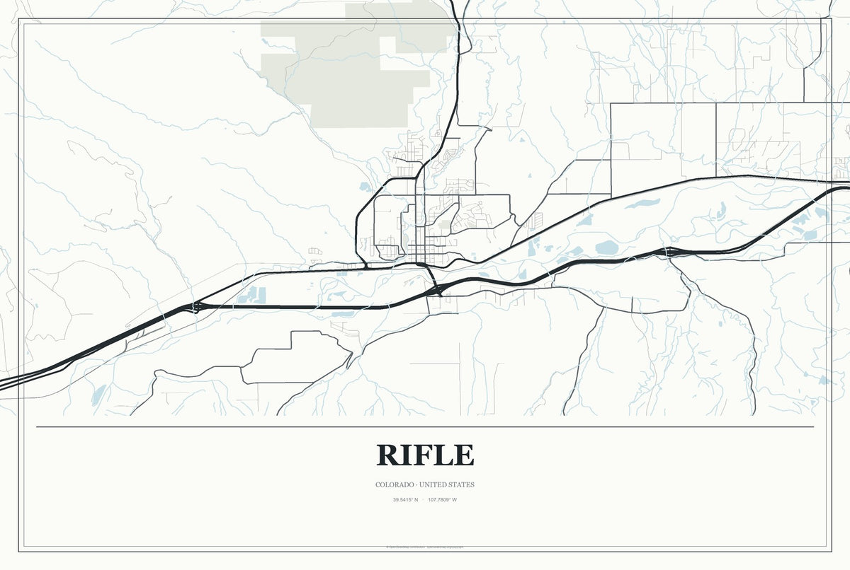 Rifle, Colorado City Map Aluminum Sign in Gallery Air style