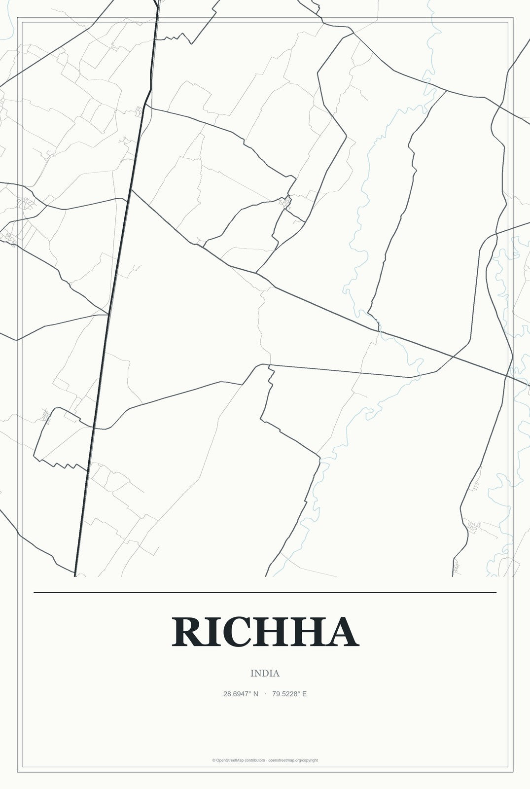 Richha, India City Map Aluminum Sign in Gallery Air style