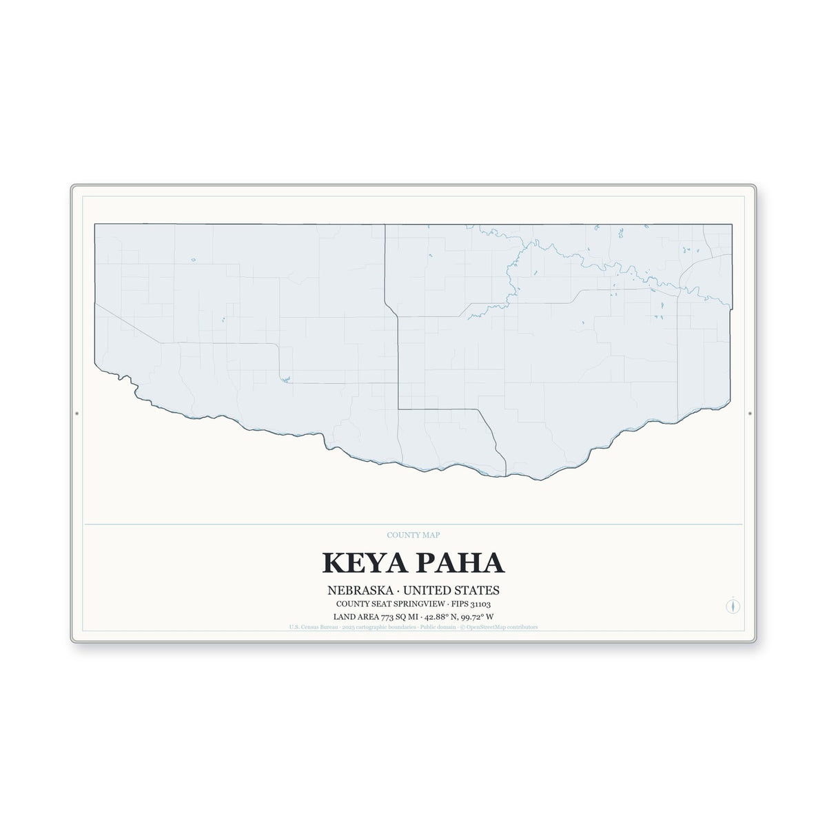 Keya Paha County, Nebraska Map Aluminum Sign in Gallery Air style