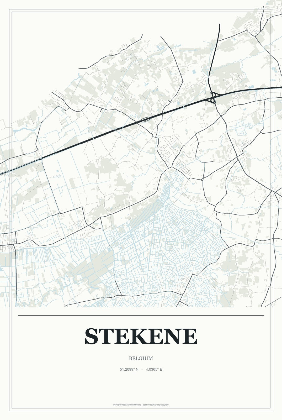 Stekene, Belgium City Map Aluminum Sign in Gallery Air style