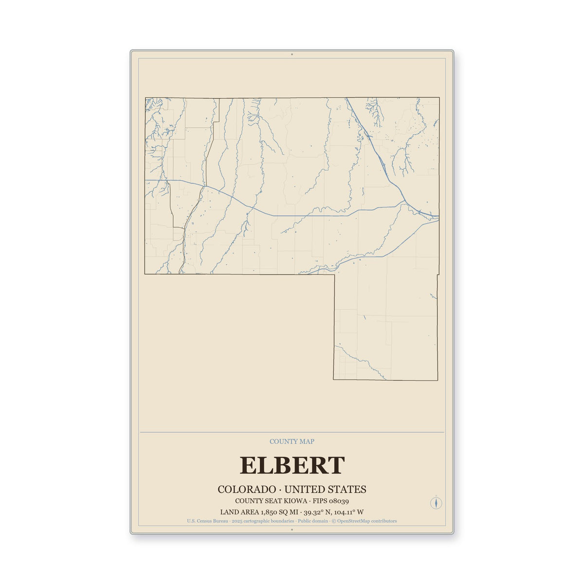 Elbert County, Colorado Map Aluminum Sign in Heritage Nautical style
