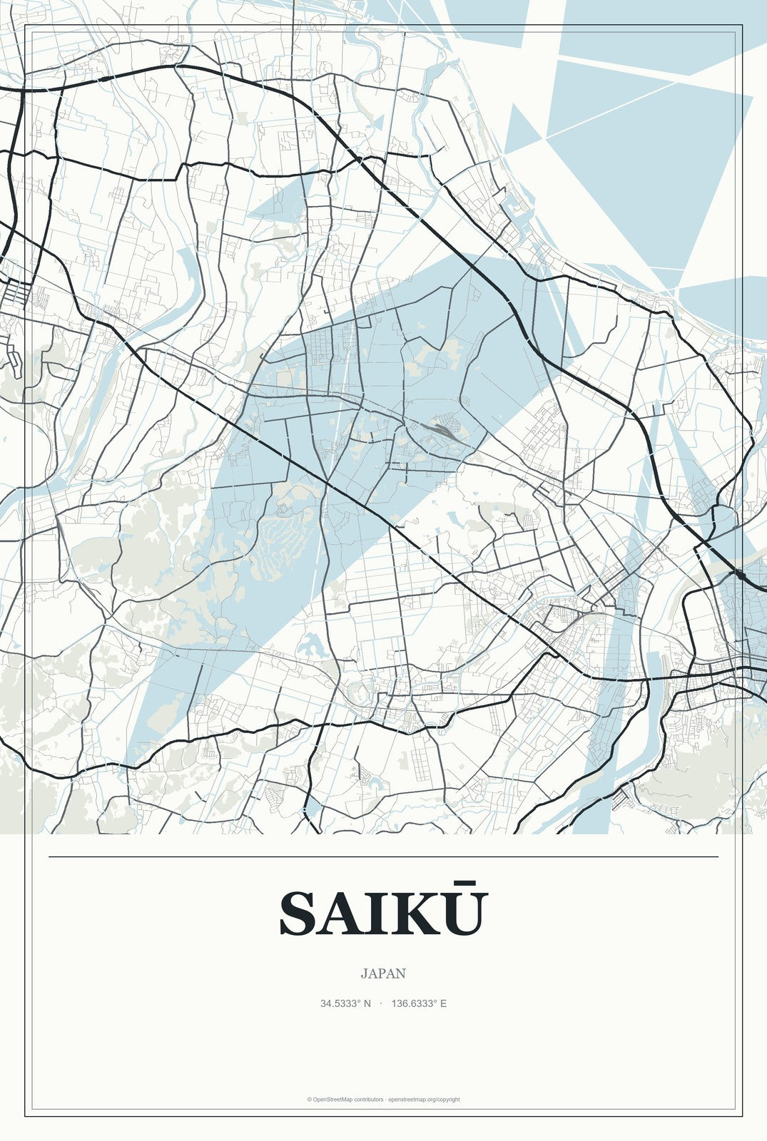 Saikū, Japan City Map Aluminum Sign in Gallery Air style