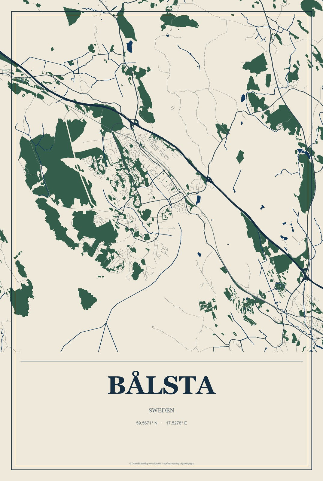 Bålsta, Sweden City Map Aluminum Sign in Coastal Cutout style