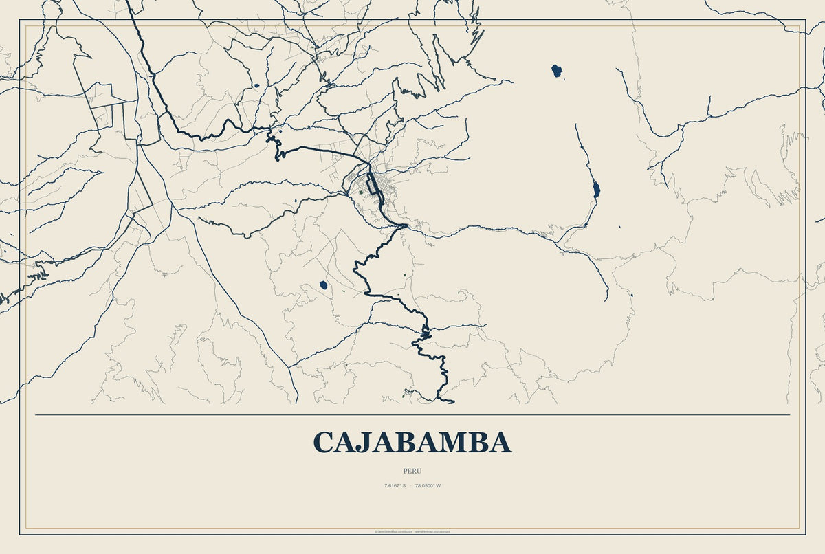 Cajabamba, Peru City Map Aluminum Sign in Coastal Cutout style