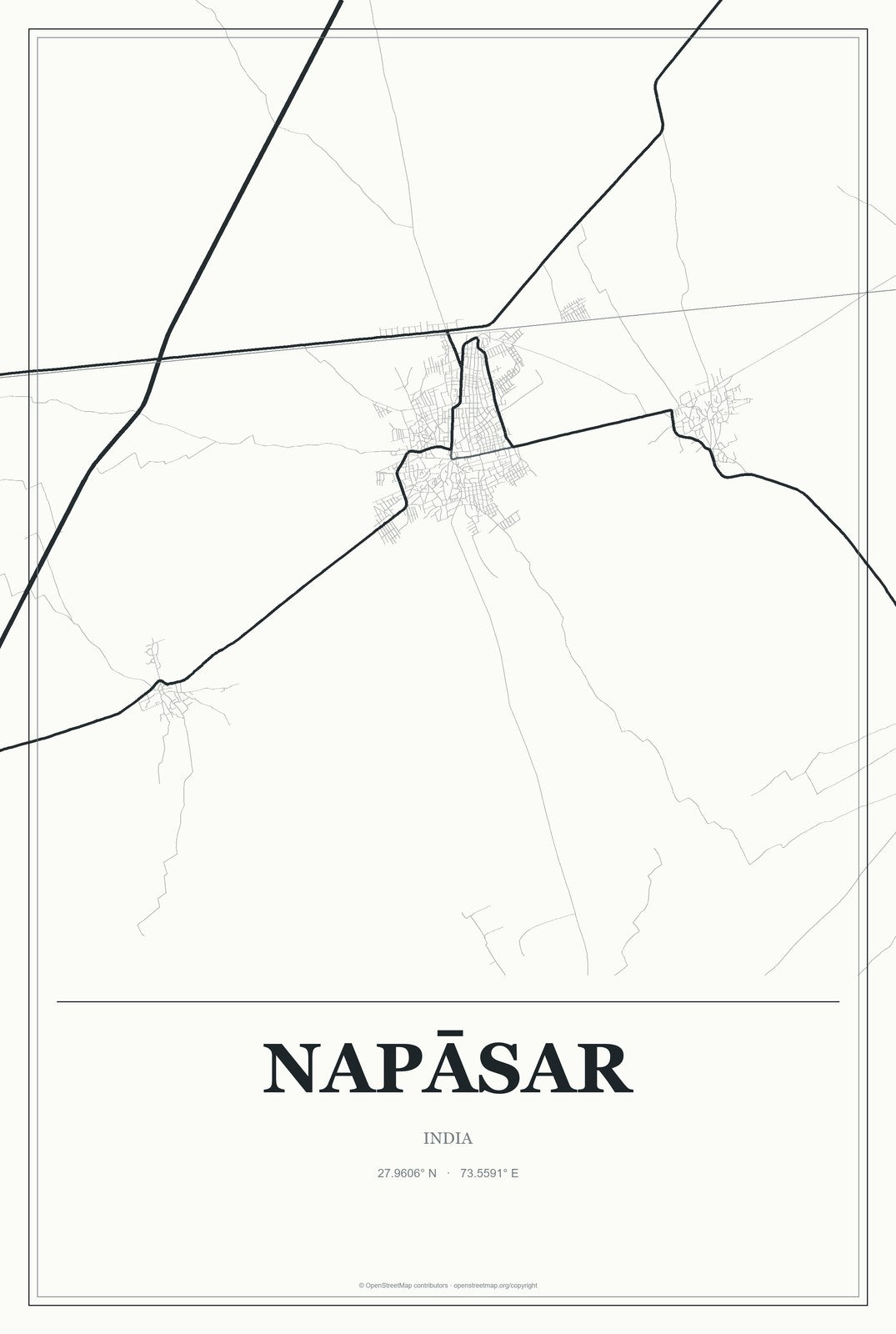 Napāsar, India City Map Aluminum Sign in Gallery Air style