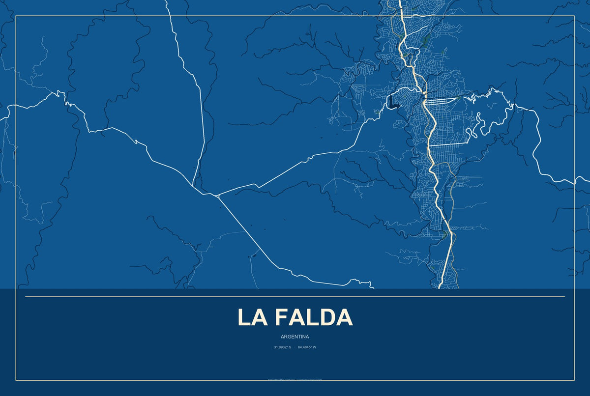 La Falda, Argentina City Map Aluminum Sign in Harbor Cobalt style