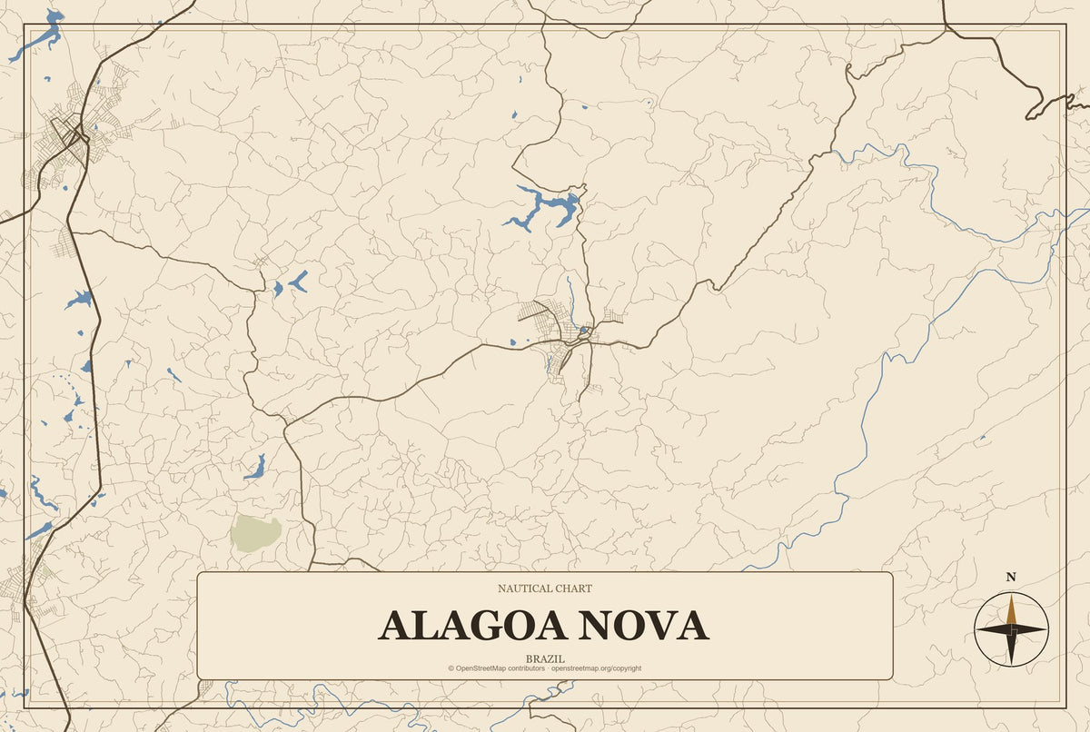 Alagoa Nova, Brazil City Map Aluminum Sign in Heritage Nautical style