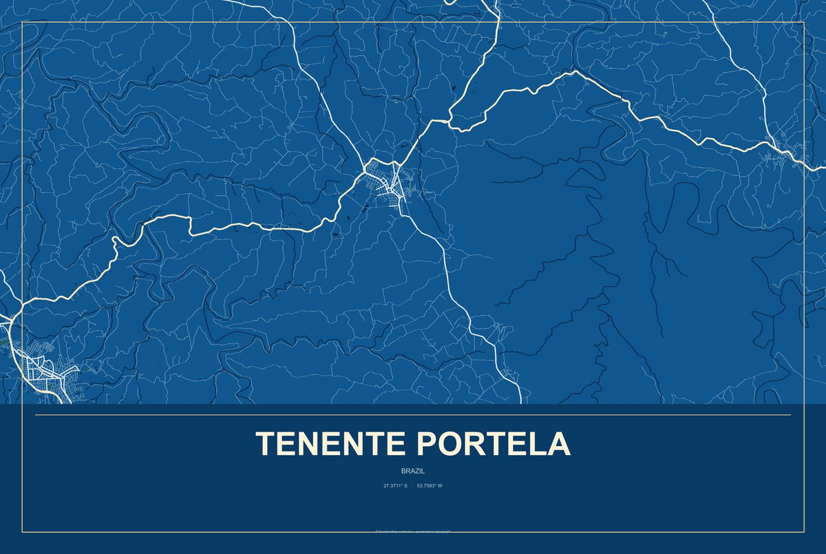 Tenente Portela, Brazil City Map Aluminum Sign in Harbor Cobalt style