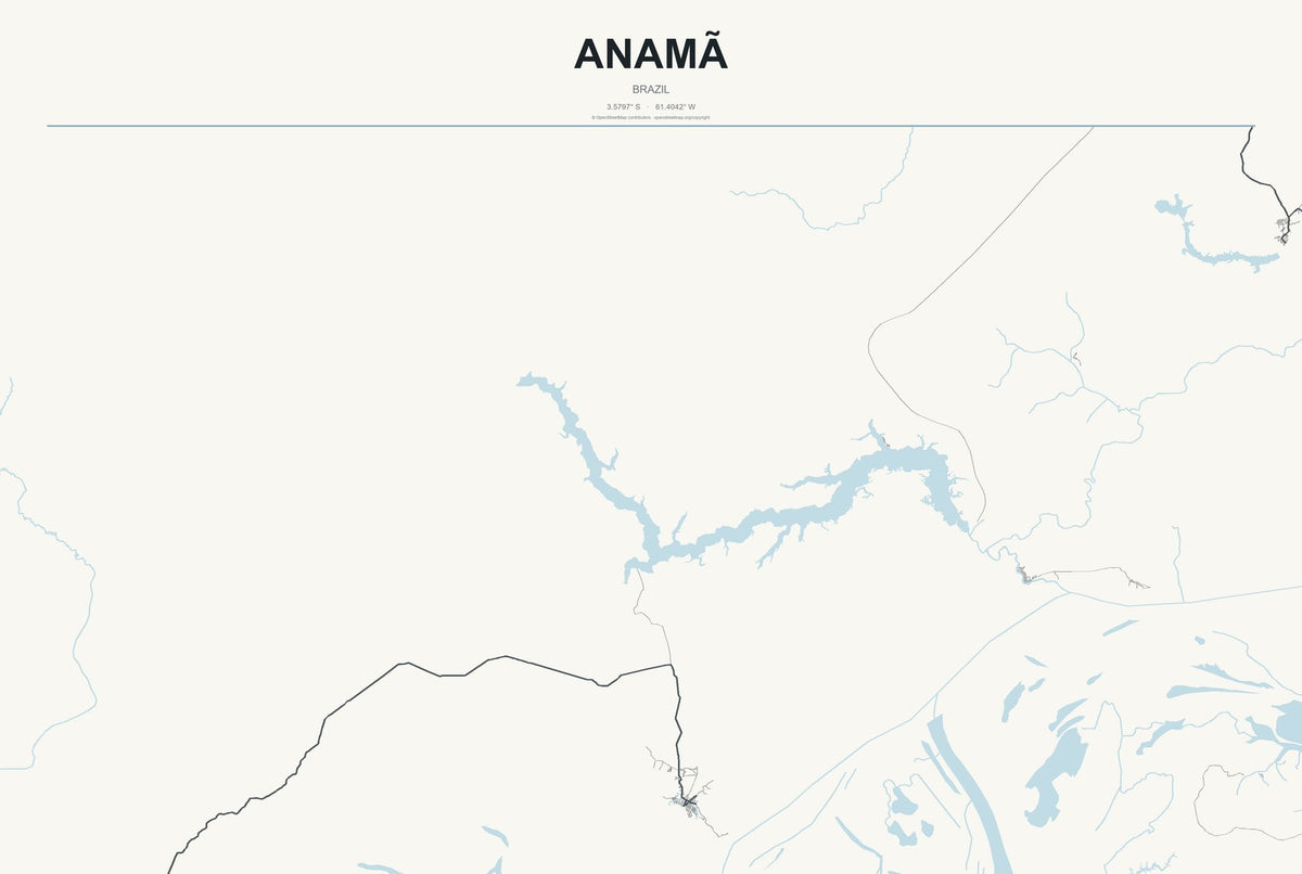 Anamã, Brazil City Map Aluminum Sign in Headline Atlas style