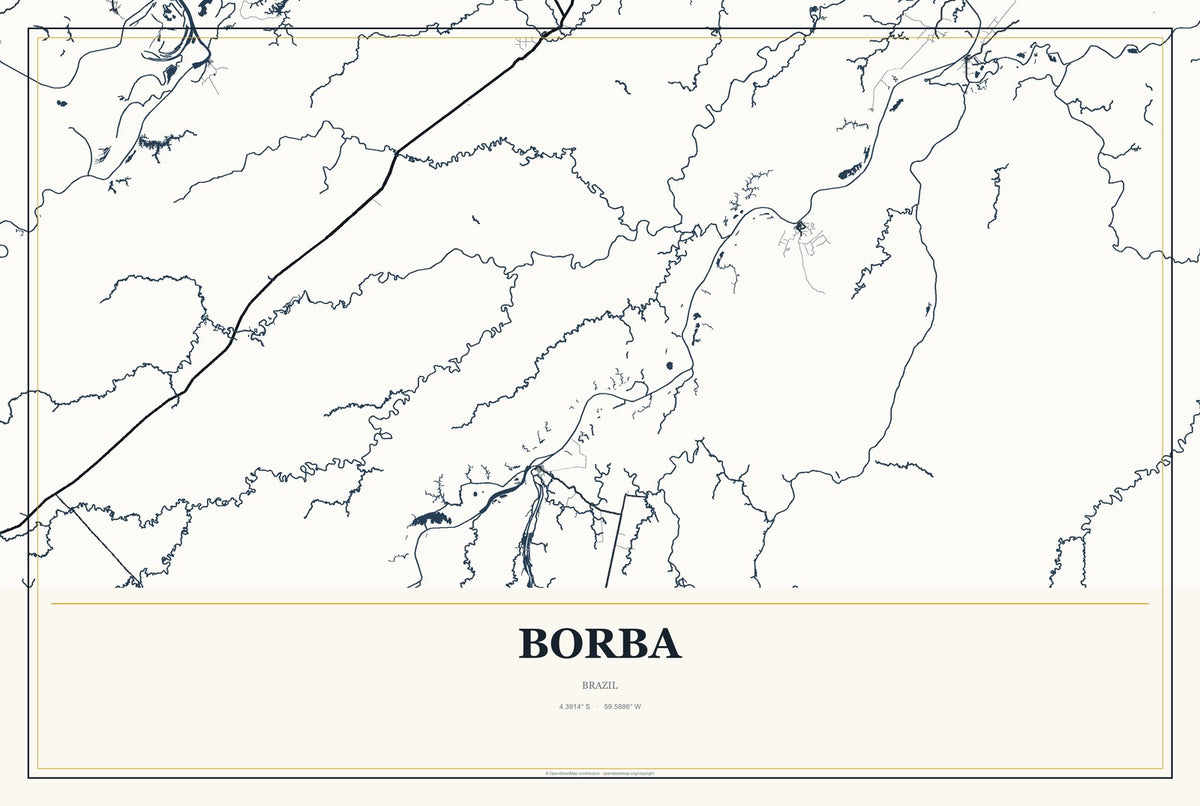 Borba, Brazil City Map Aluminum Sign in Citrine Modern style