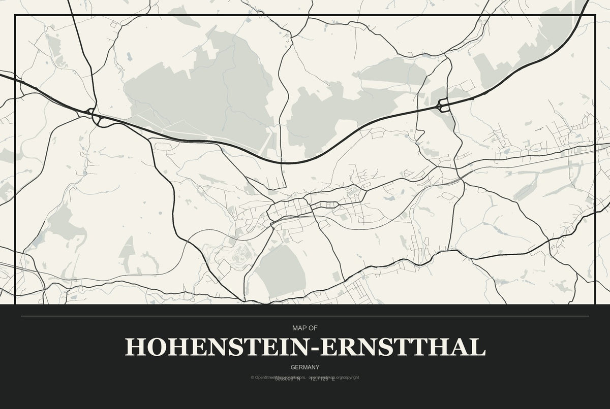 Hohenstein-Ernstthal, Germany City Map Aluminum Sign in Museum Plaque style