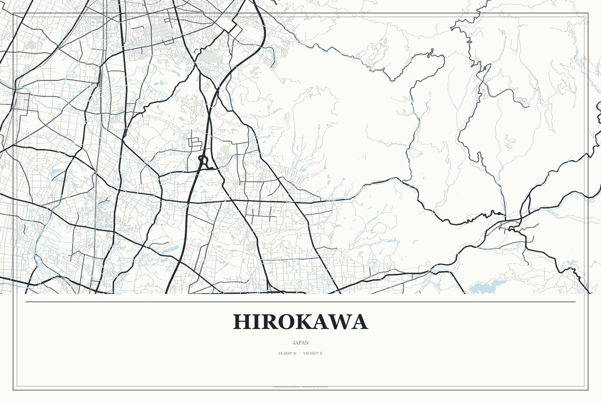 Hirokawa, Japan City Map Aluminum Sign in Gallery Air style