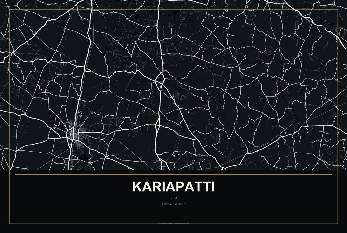 Kariapatti, India City Map Aluminum Sign in Metropolitan Noir style