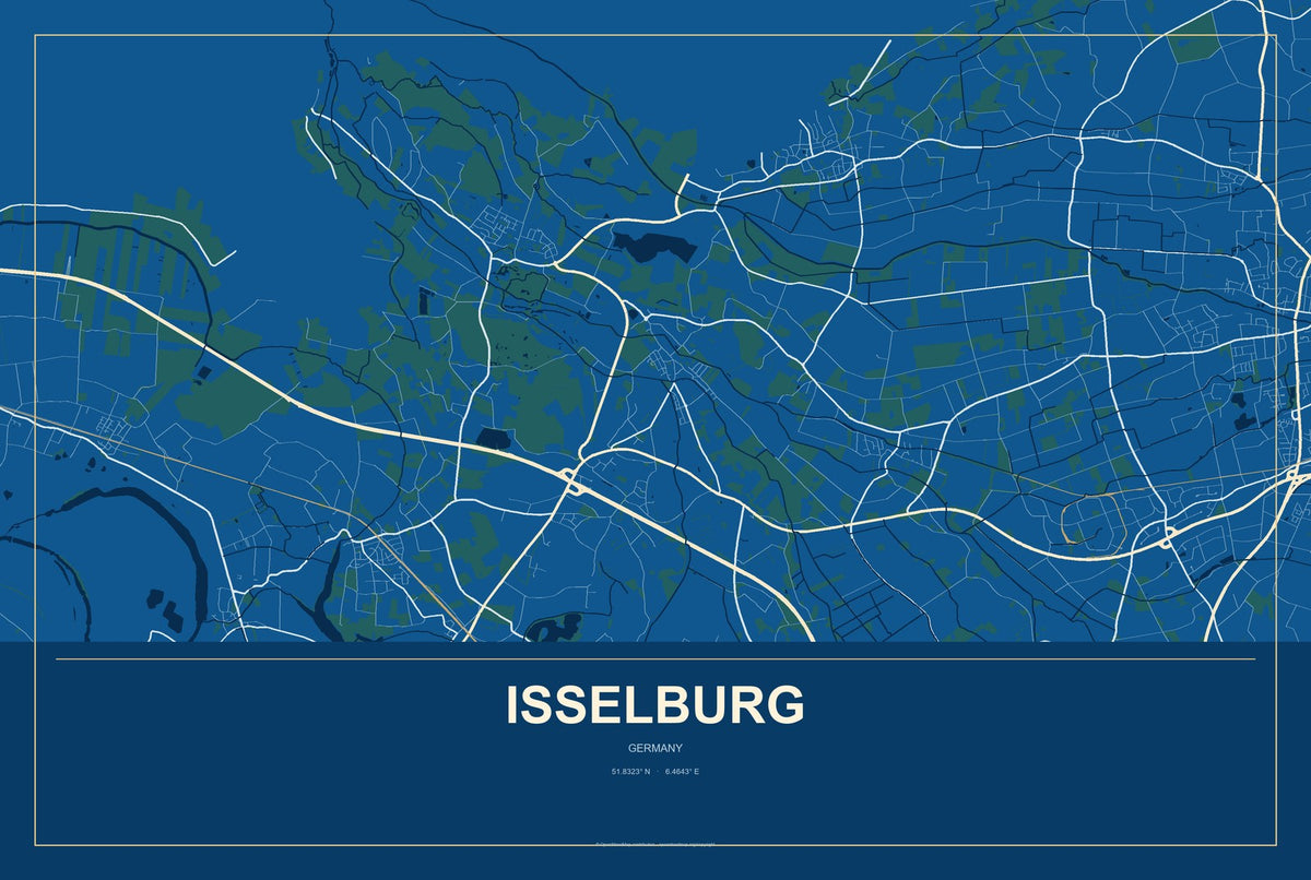 Isselburg, Germany City Map Aluminum Sign in Harbor Cobalt style