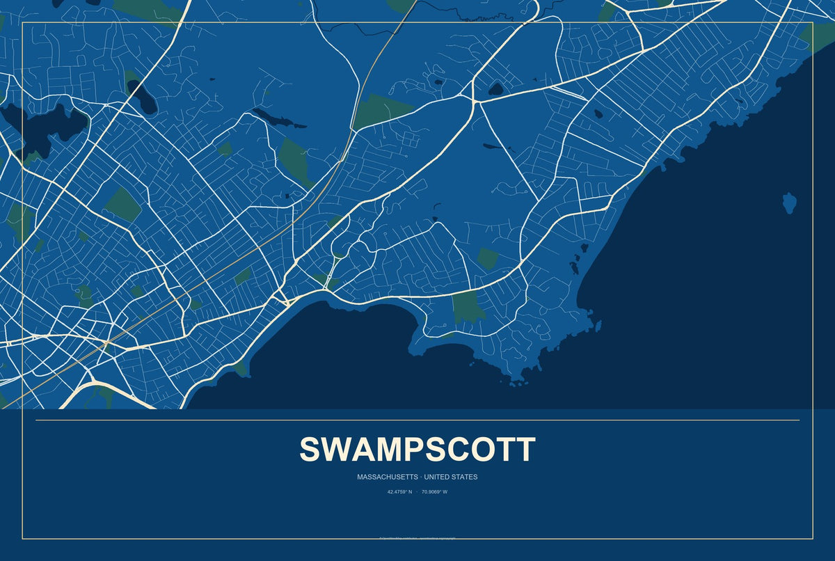 Swampscott, Massachusetts City Map Aluminum Sign in Harbor Cobalt style